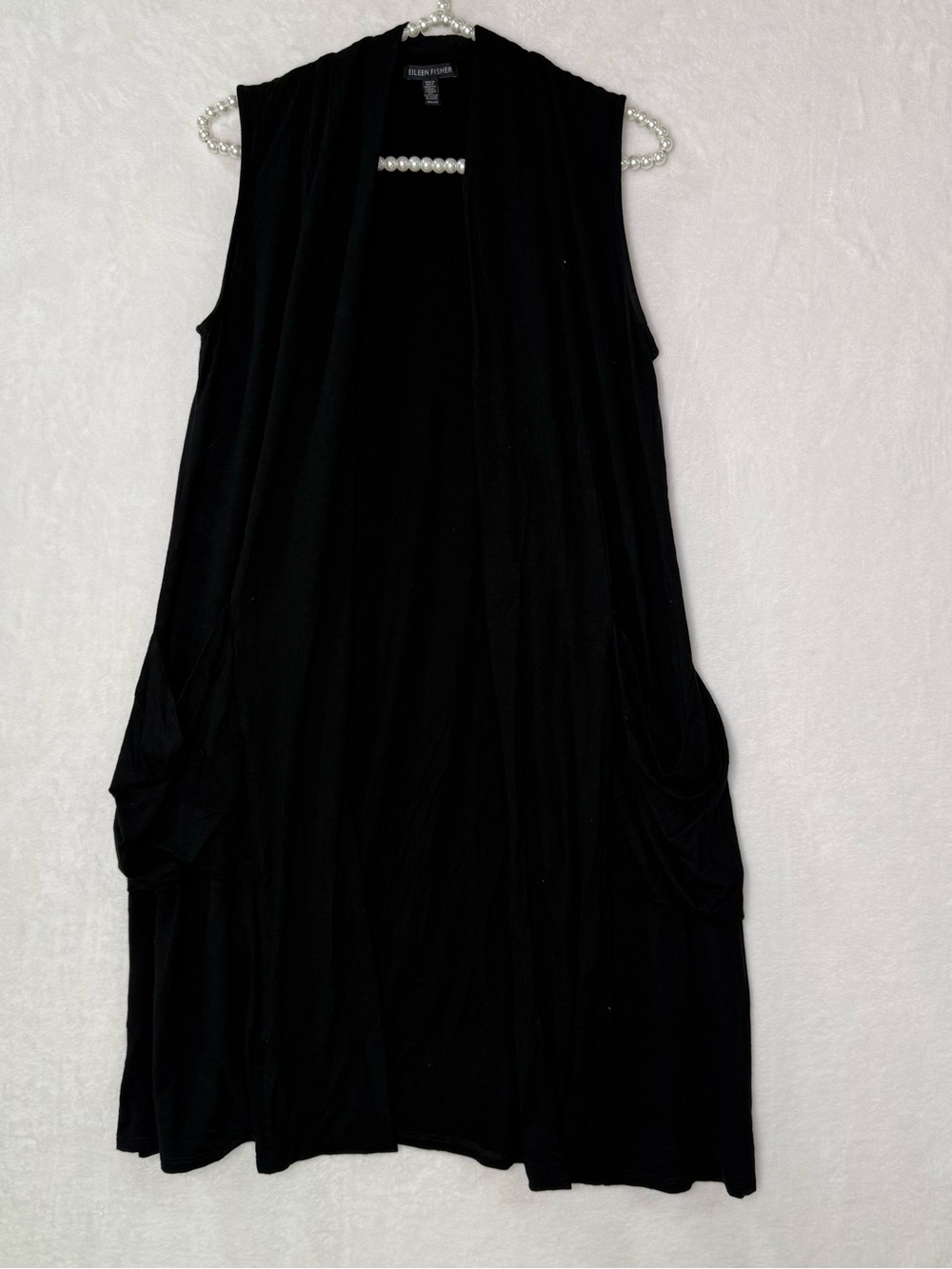 EILEEN FISHER Viscose Jersey Knit Open Front Cardigan Size xSmall Pockets Black